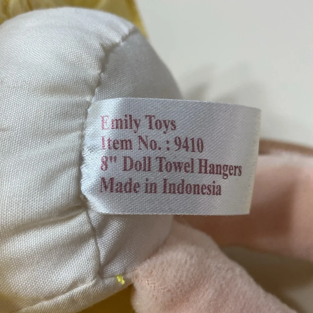 Emily Towel Hanger Plush Doll Yellow Dress Wooden Ring Holder 8” Whimsy Fun